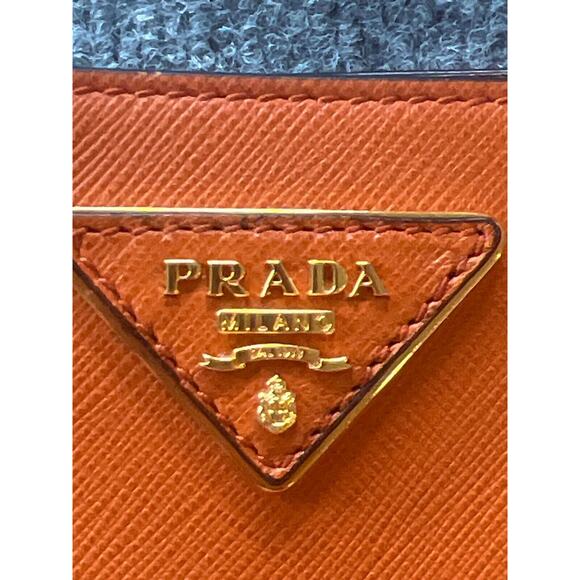 Prada Womens Orange Saffiano Leather Triple Pocket Convertible Tote Bag 13x10 In - Picture 11 of 16